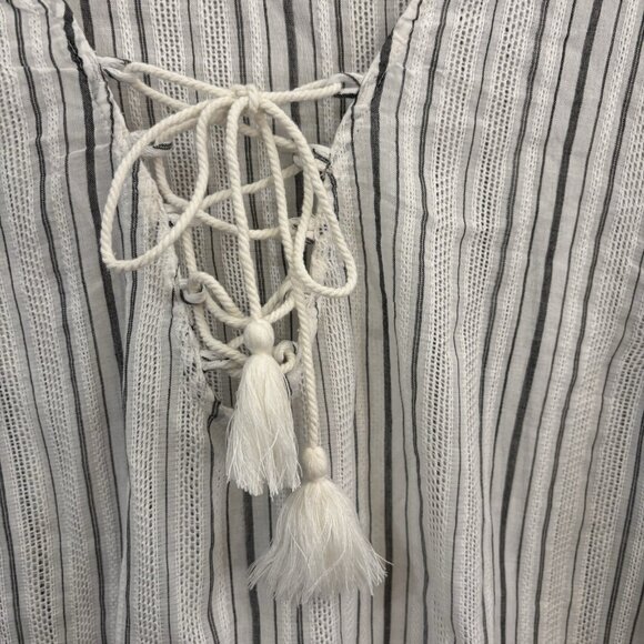 Billabong Same Story Swim Coverup L White Stripe Hooded Lace Up Cotton Resort - Picture 4 of 13
